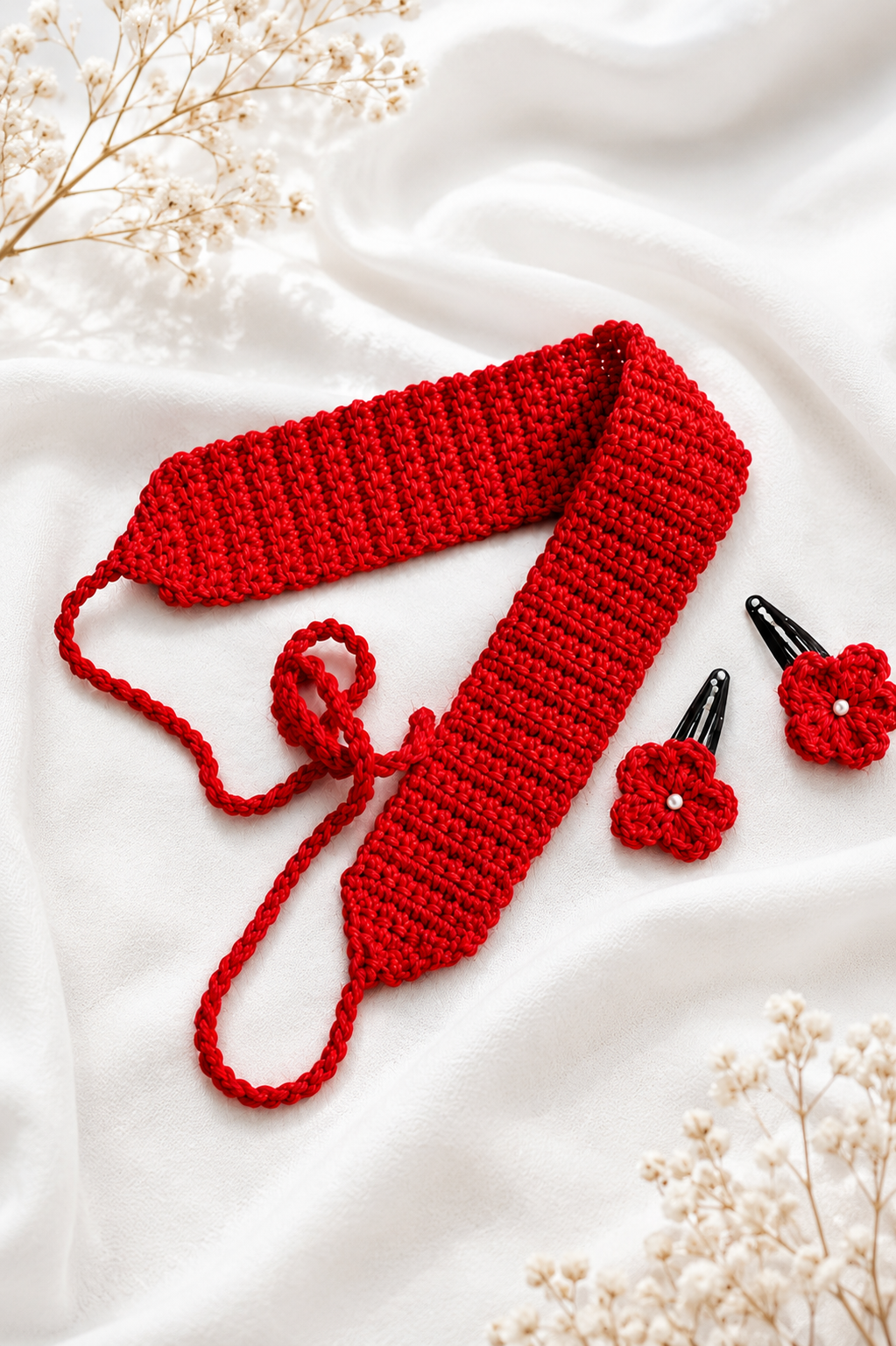 Crimson Charm Crochet Headband